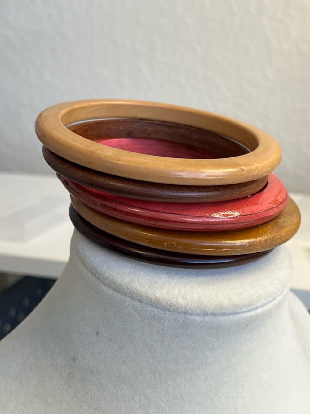 Carved wood bangles chunky statement set of 5